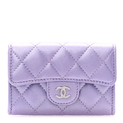 Chanel Metallic Lambskin Quilted Flap Card Holder Wallet Purple 1 of 8