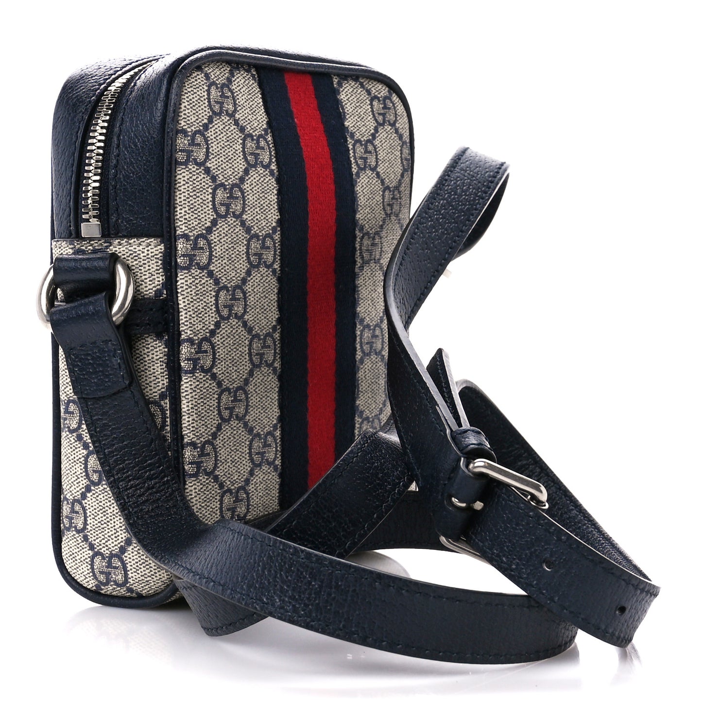 GG Supreme Monogram Textured Calfskin Web Mini Ophidia Messenger Beige Blue