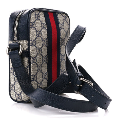 Gucci GG Supreme Monogram Textured Calfskin Web Mini Ophidia Messenger Beige Blue 3 of 10