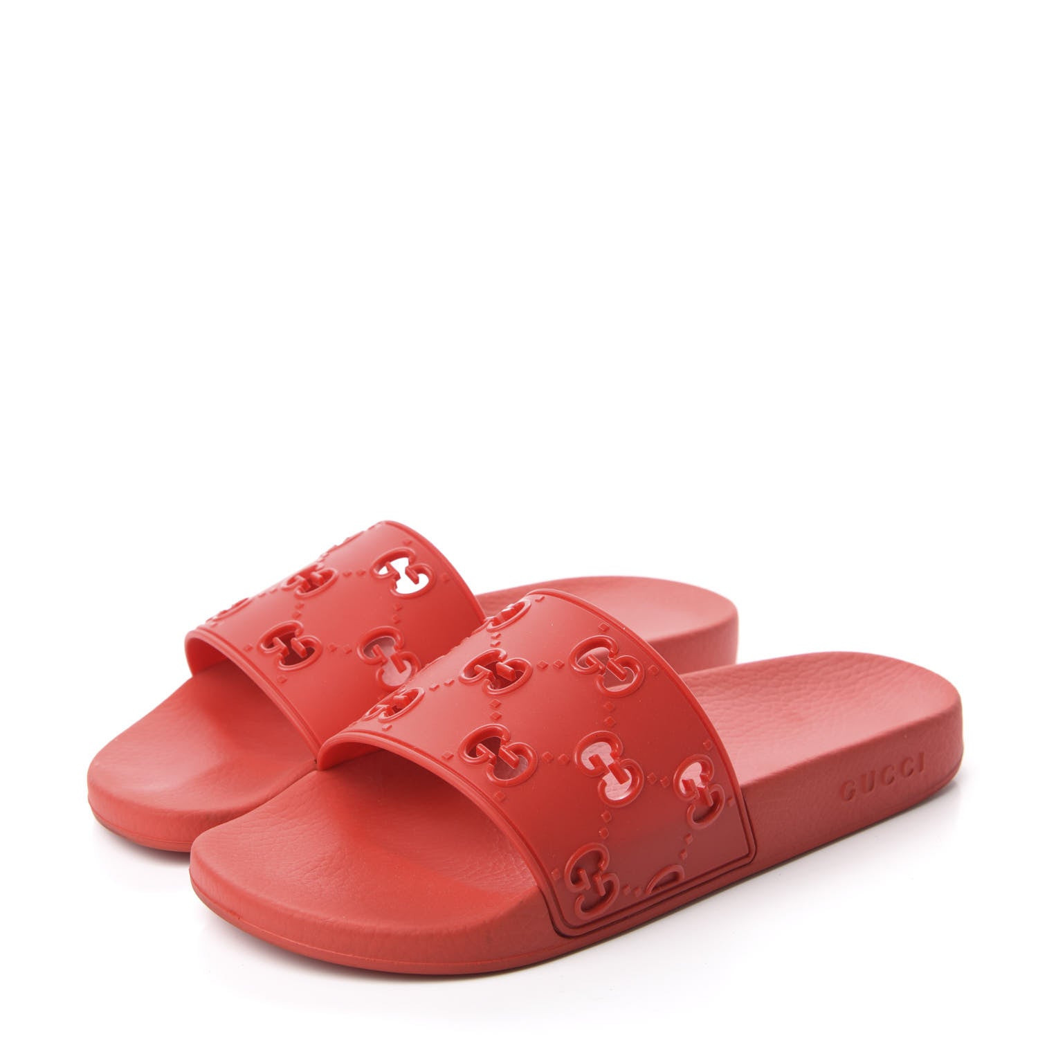 Gucci Rubber GG Monogram Mens Slide Sandals 9 Hibiscus Red 3 of 9