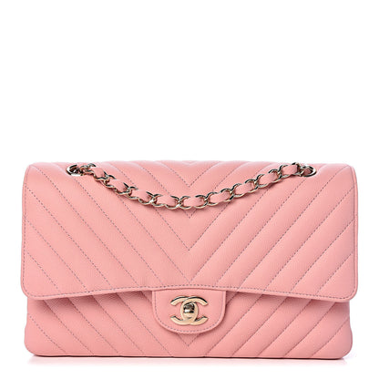Chanel Caviar Chevron Quilted Medium Double Flap Pink 1 of 18