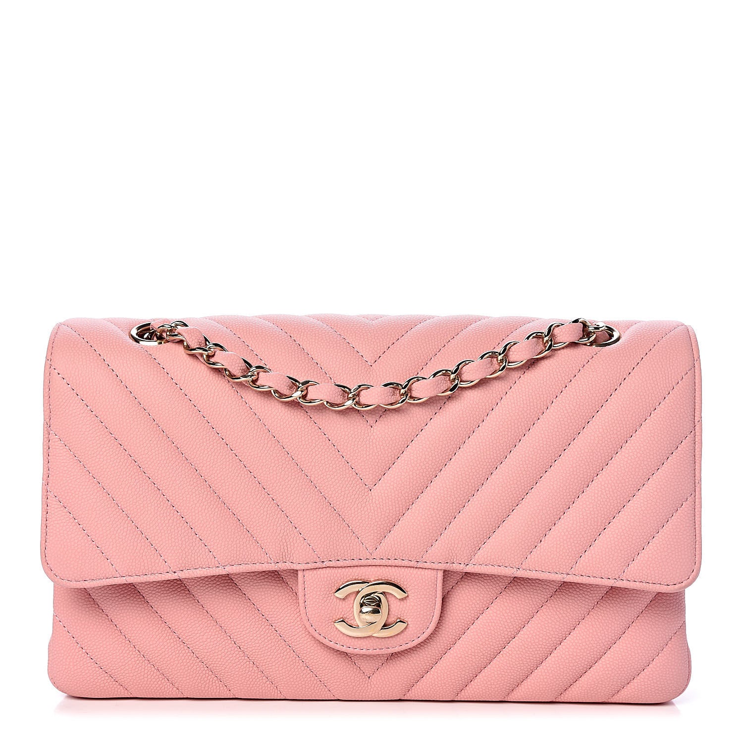 Chanel Caviar Chevron Quilted Medium Double Flap Pink 1 of 18