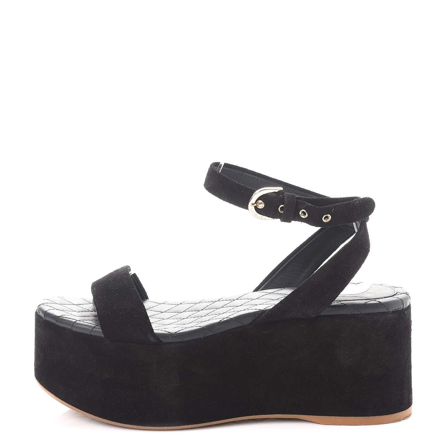 Chanel Suede Platform Wedge Sandals 37.5 Black 1 of 12