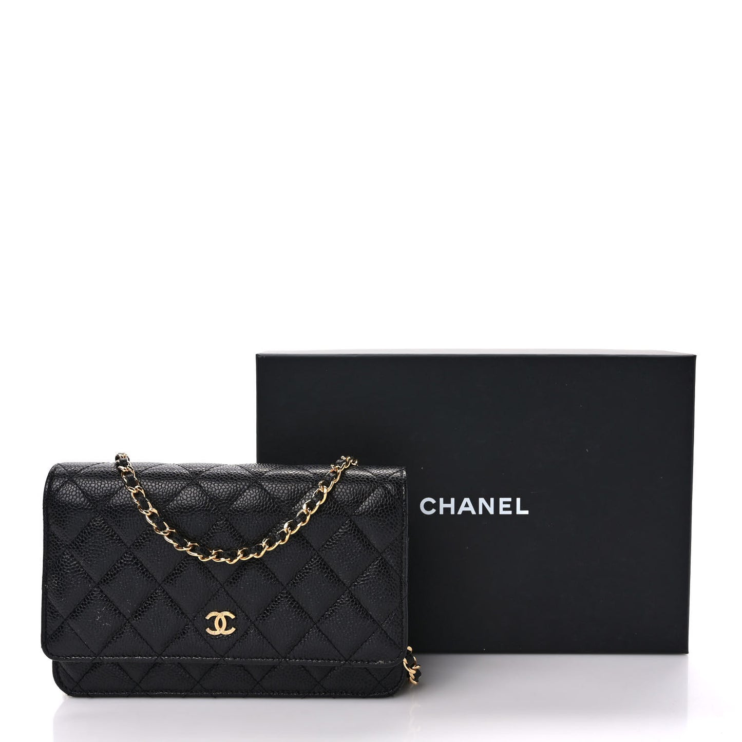 Caviar Quilted Wallet on Chain WOC Black