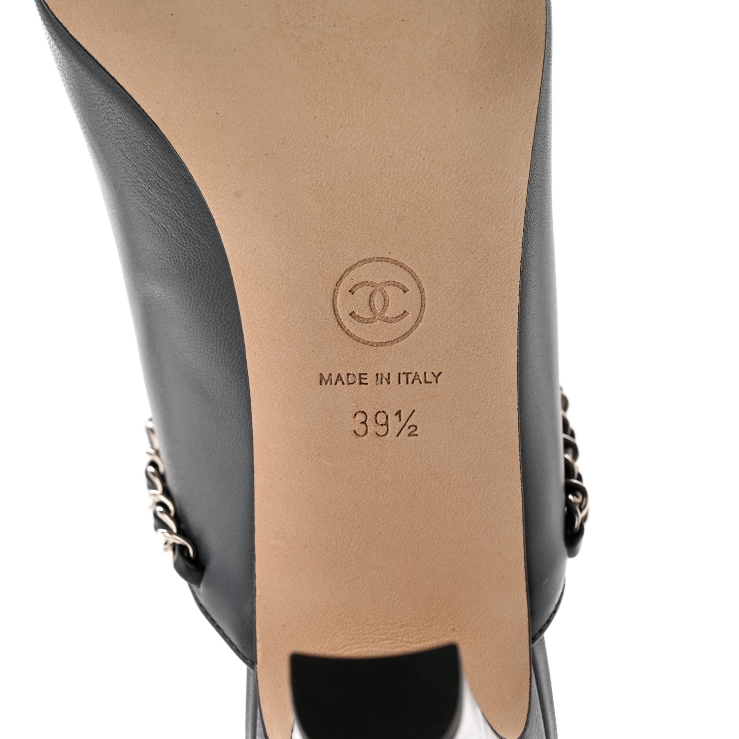 Chanel Lambskin Grosgrain Cap Toe Chain Mule 39.5 Grey 6 of 12
