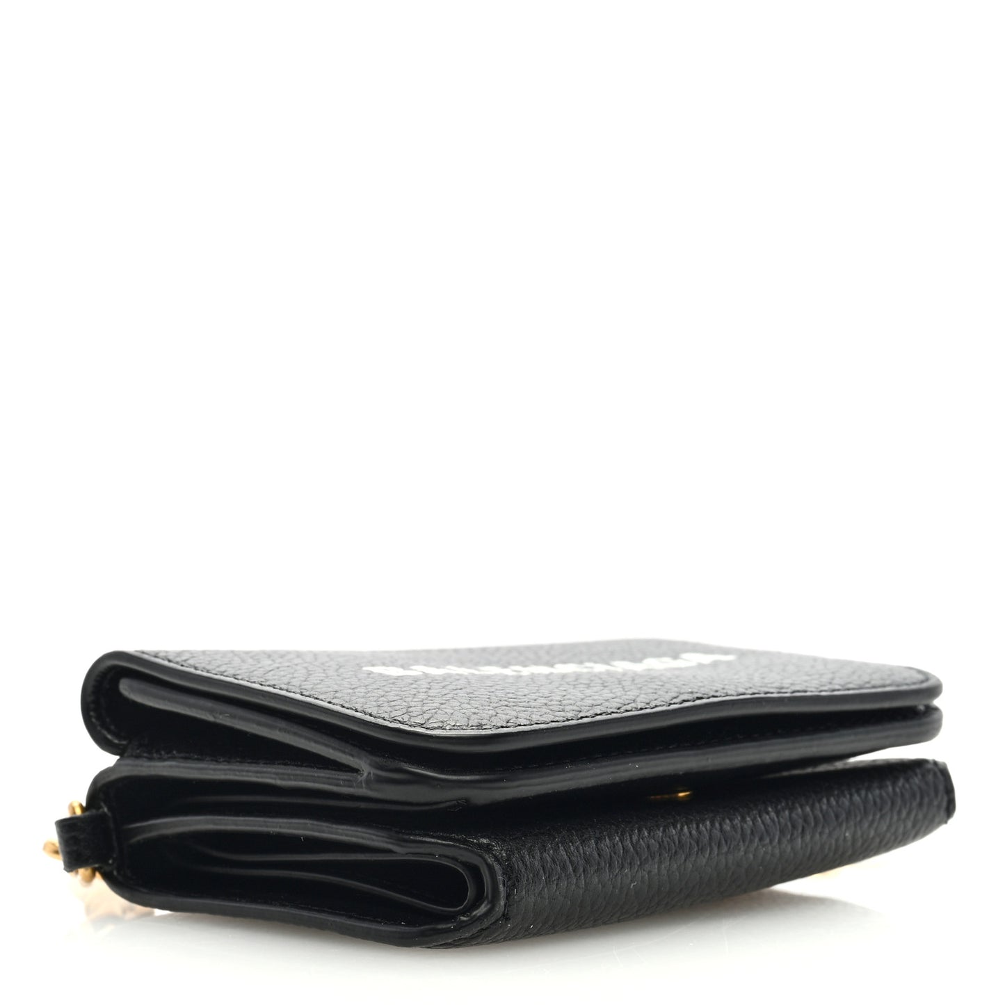 Grained Calfskin Logo Mini Cash Wallet On Chain Black White