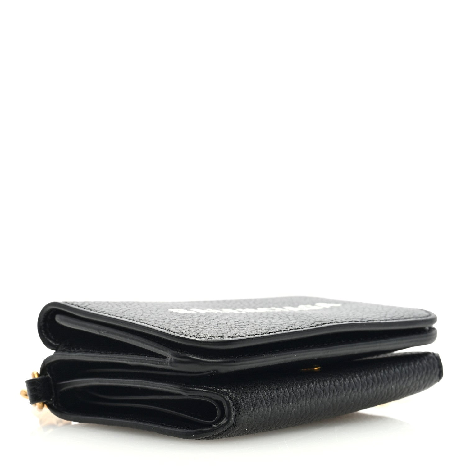 Balenciaga Grained Calfskin Logo Mini Cash Wallet On Chain Black White 4 of 9