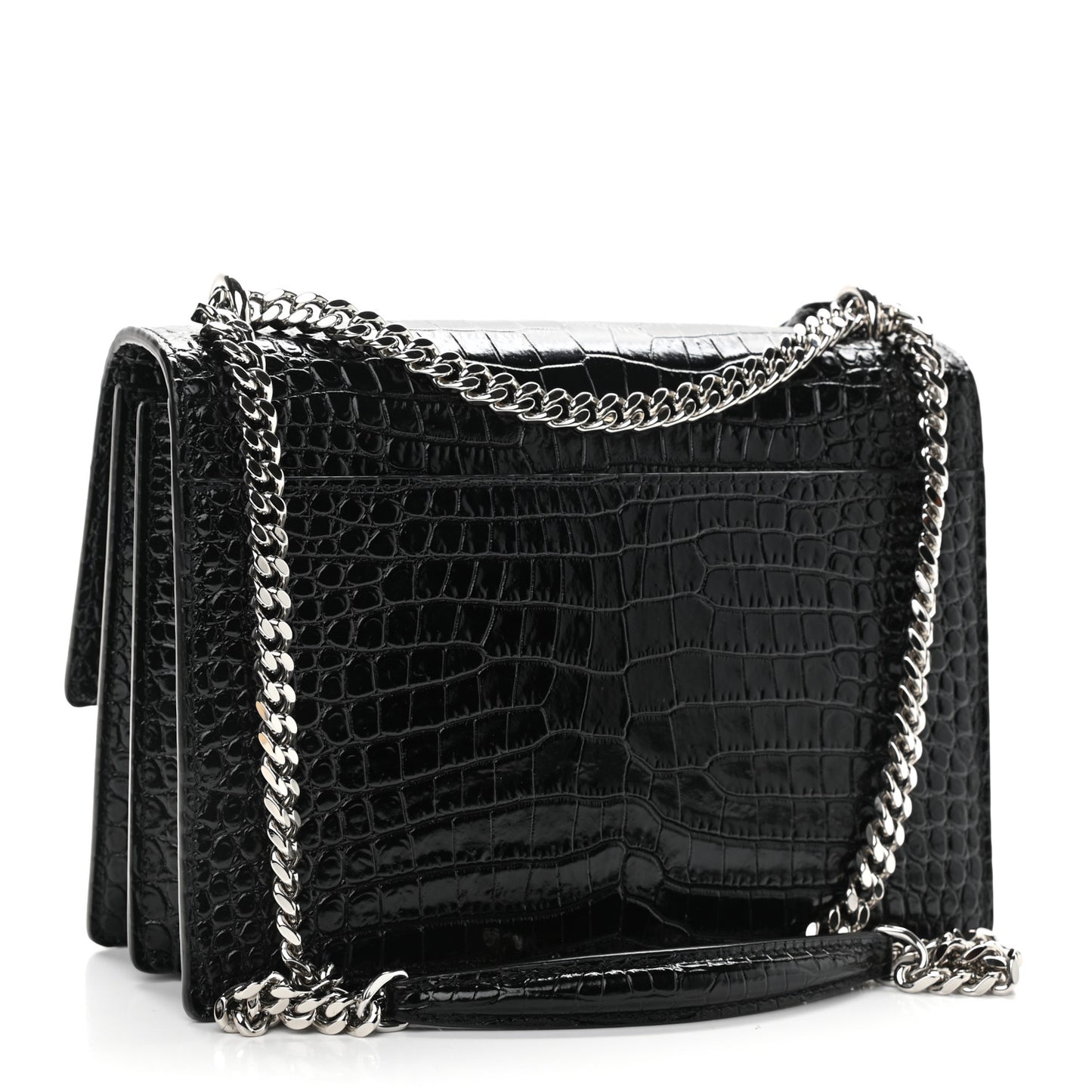 Calfskin Crocodile Embossed Medium Monogram Sunset Black