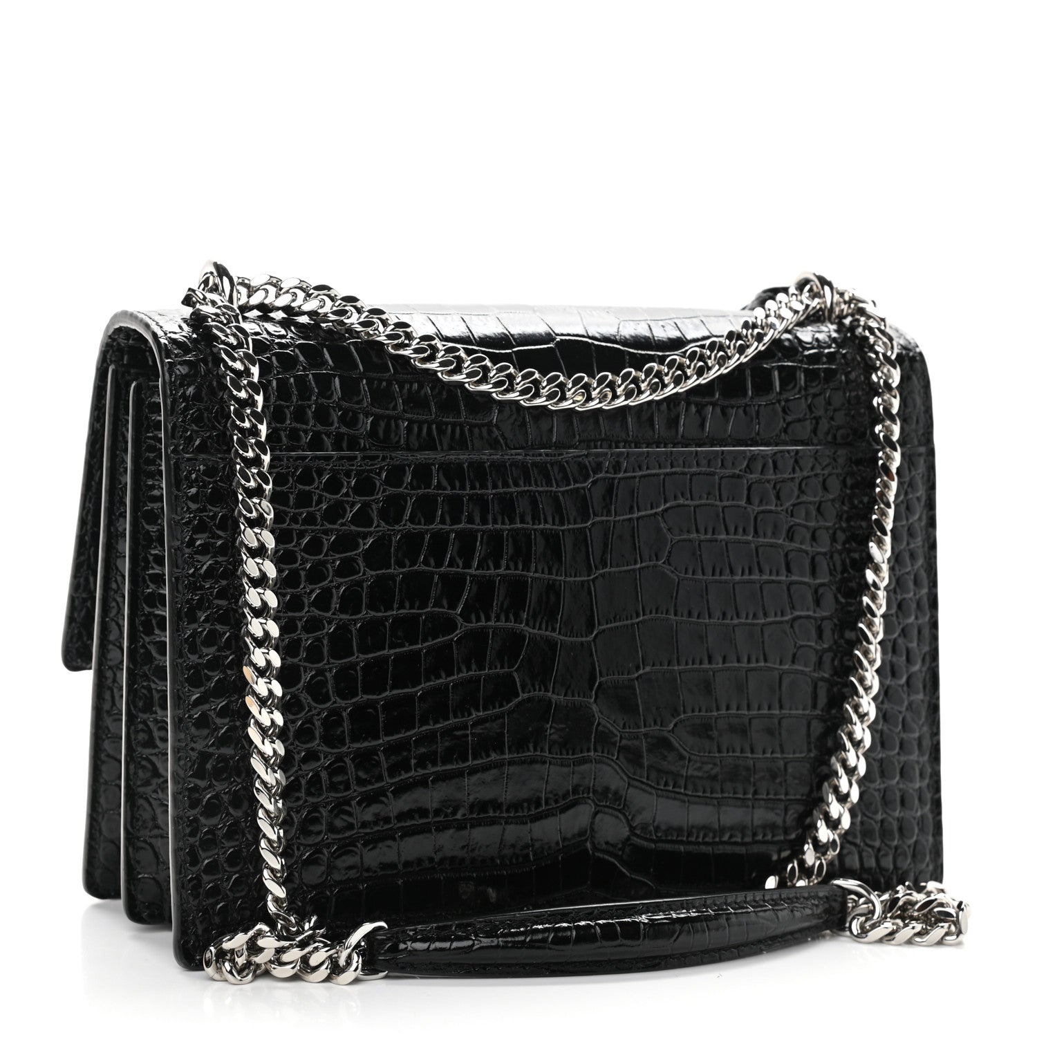 Saint Laurent Calfskin Crocodile Embossed Medium Monogram Sunset Black 3 of 9
