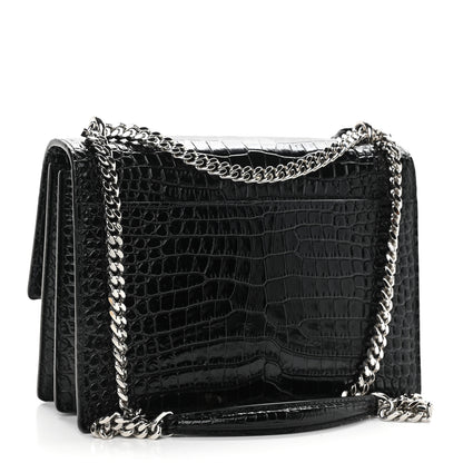 Saint Laurent Calfskin Crocodile Embossed Medium Monogram Sunset Black 3 of 9