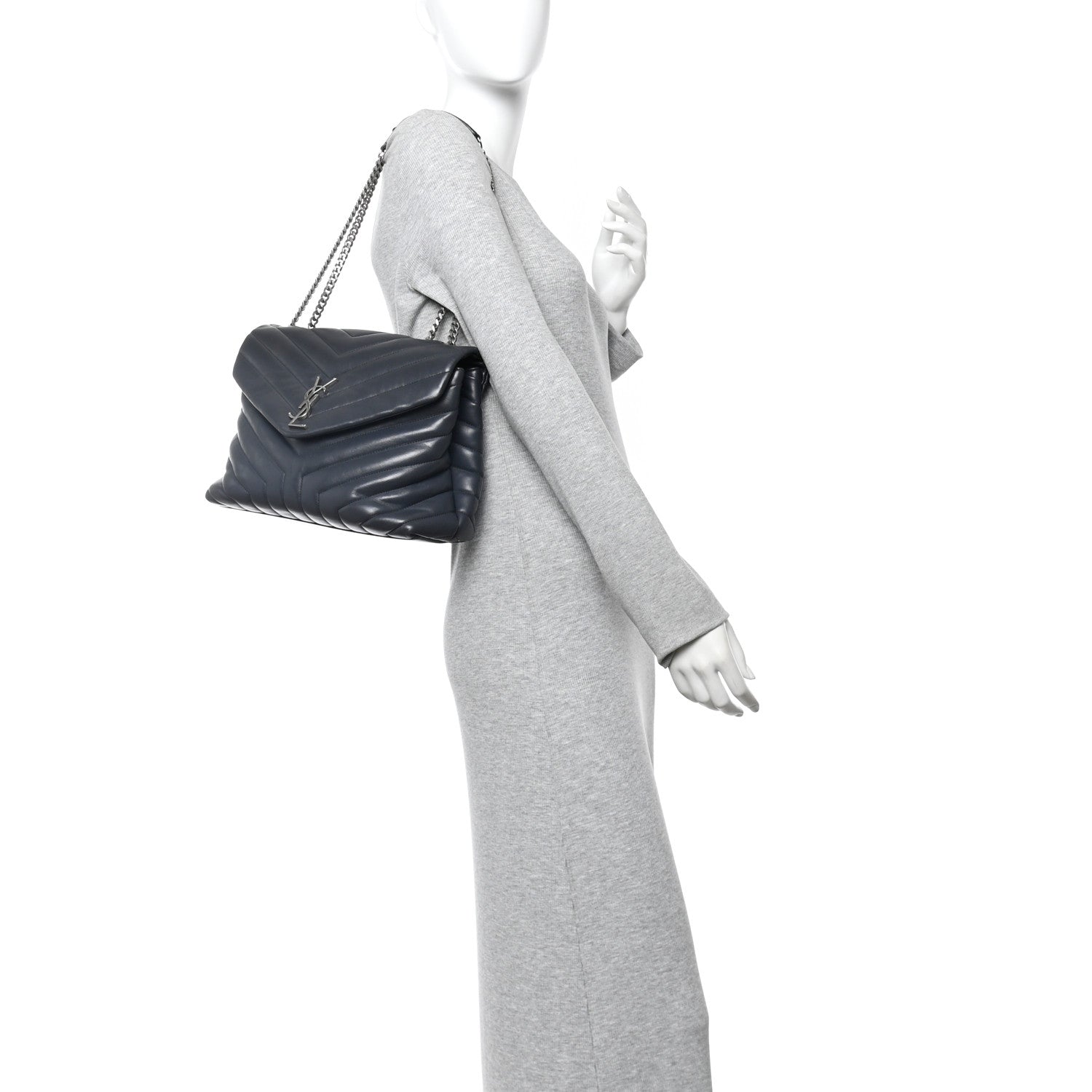 Saint Laurent Calfskin Y Quilted Monogram Medium Loulou Chain Satchel Storm 2 of 16