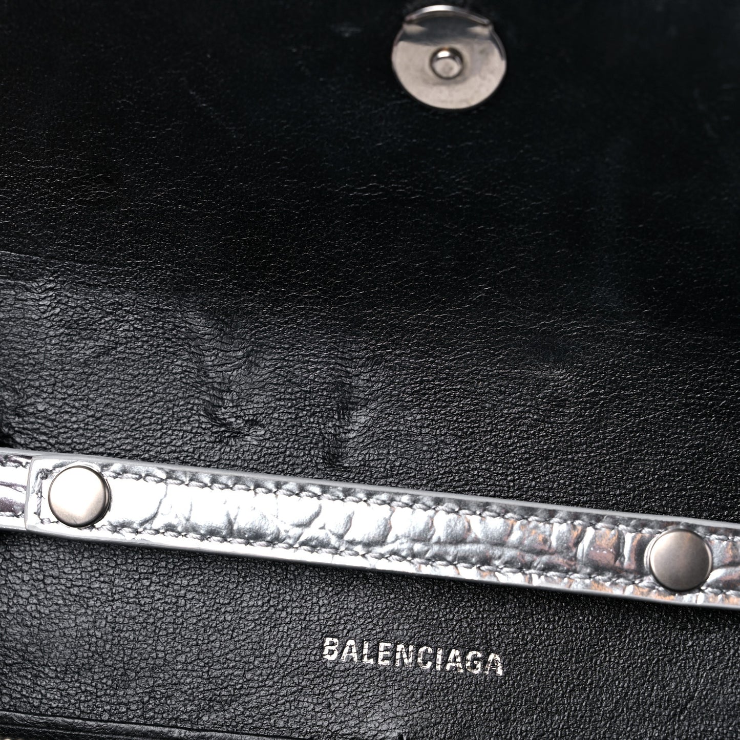 Metallic Calfskin Crocodile Embossed Hourglass Chain Bag Silver