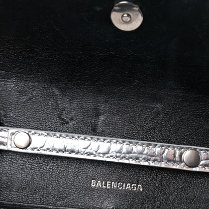 Balenciaga Metallic Calfskin Crocodile Embossed Hourglass Chain Bag Silver 9 of 12