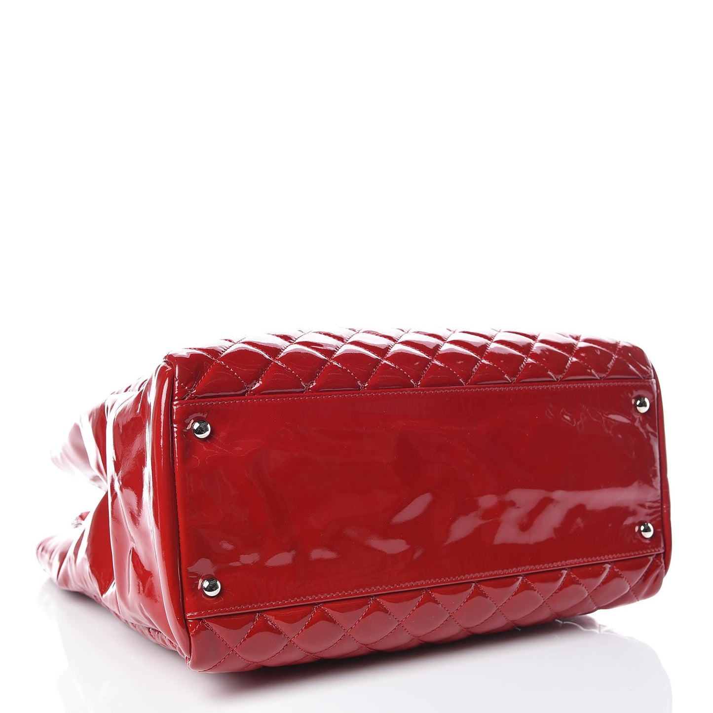 Patent Quilted Large Shopping Tote Red