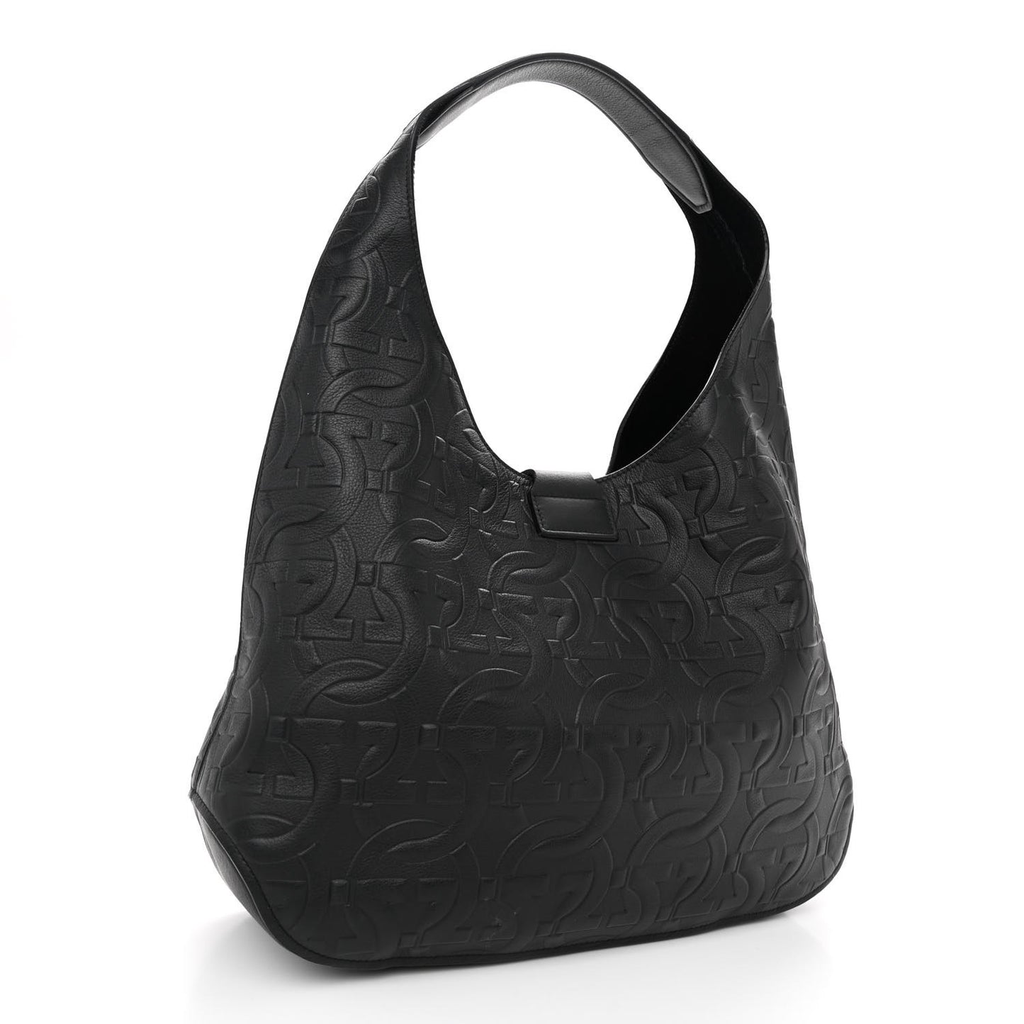 Calfskin Embossed Gancini Margot Hobo Black