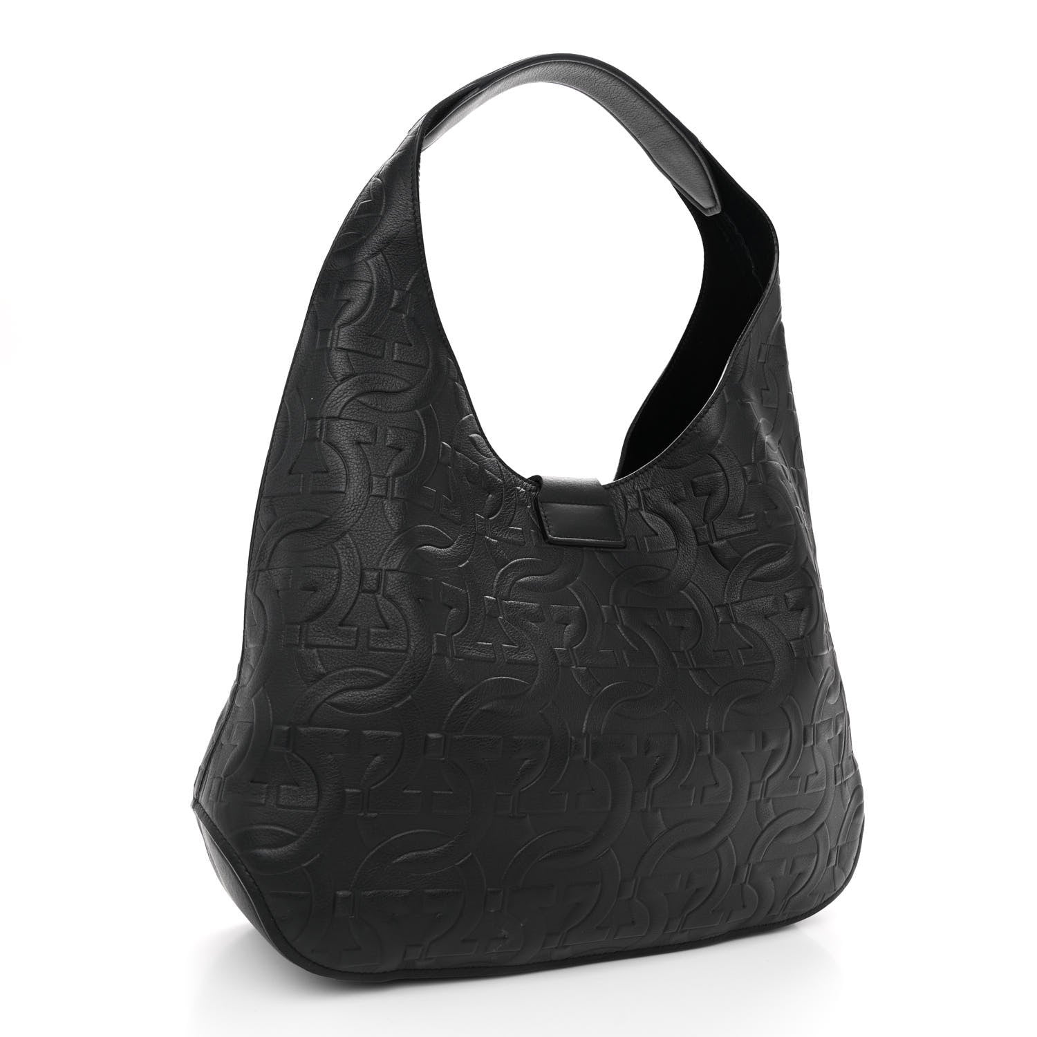Salvatore Ferragamo Calfskin Embossed Gancini Margot Hobo Black 4 of 10