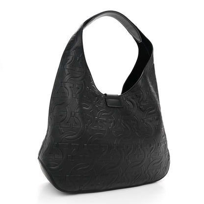 Salvatore Ferragamo Calfskin Embossed Gancini Margot Hobo Black 4 of 10