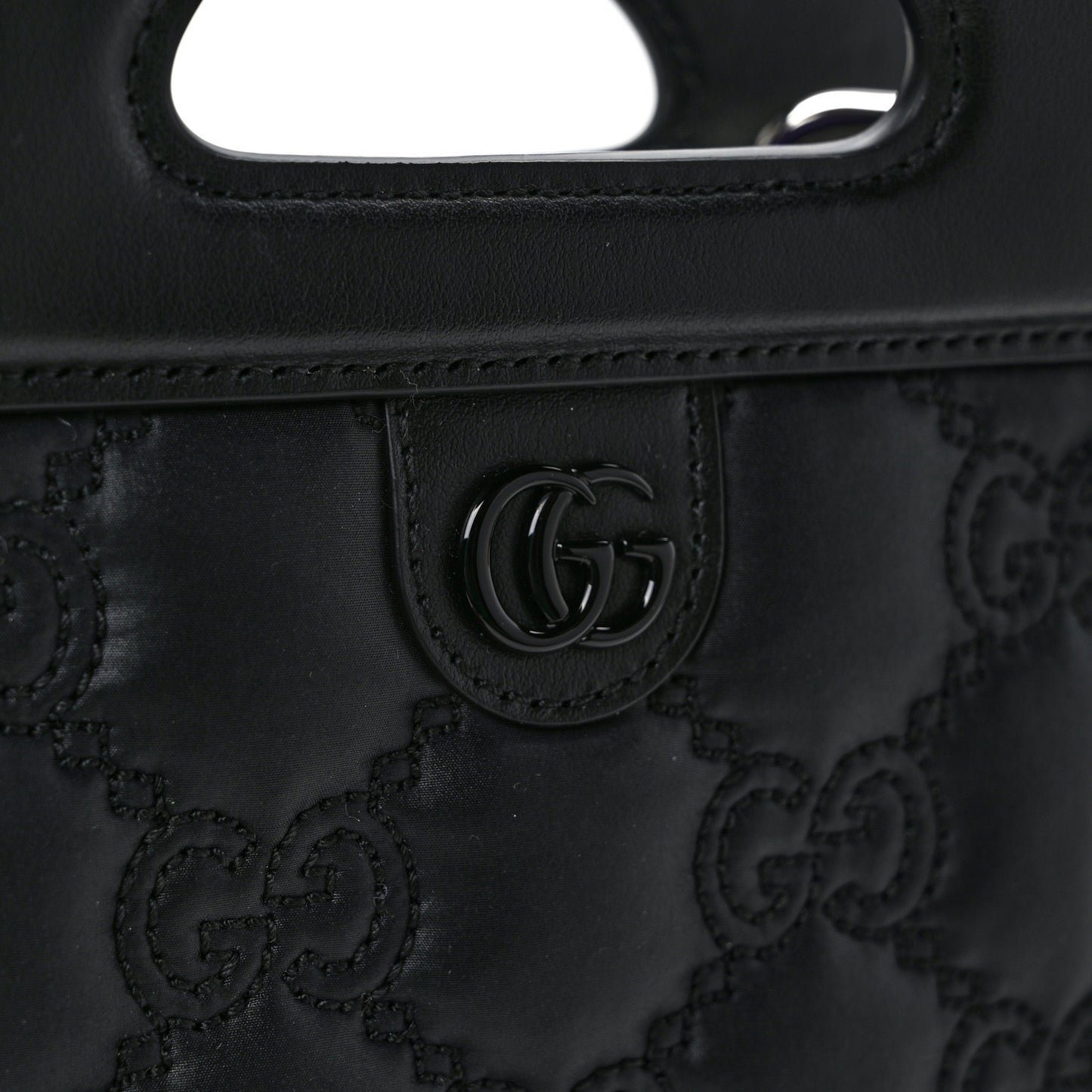 Nylon Calfskin Enamel GG Matelasse Mini Top Slip Handle Crossbody Bag Black