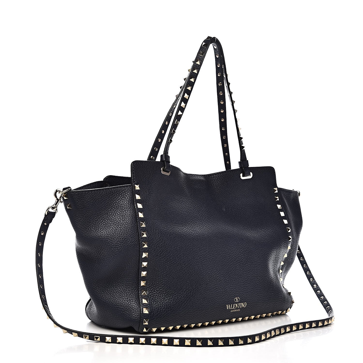 Valentino Garavani Pebbled Calfskin Medium Rockstud Tote Marine 3 of 12