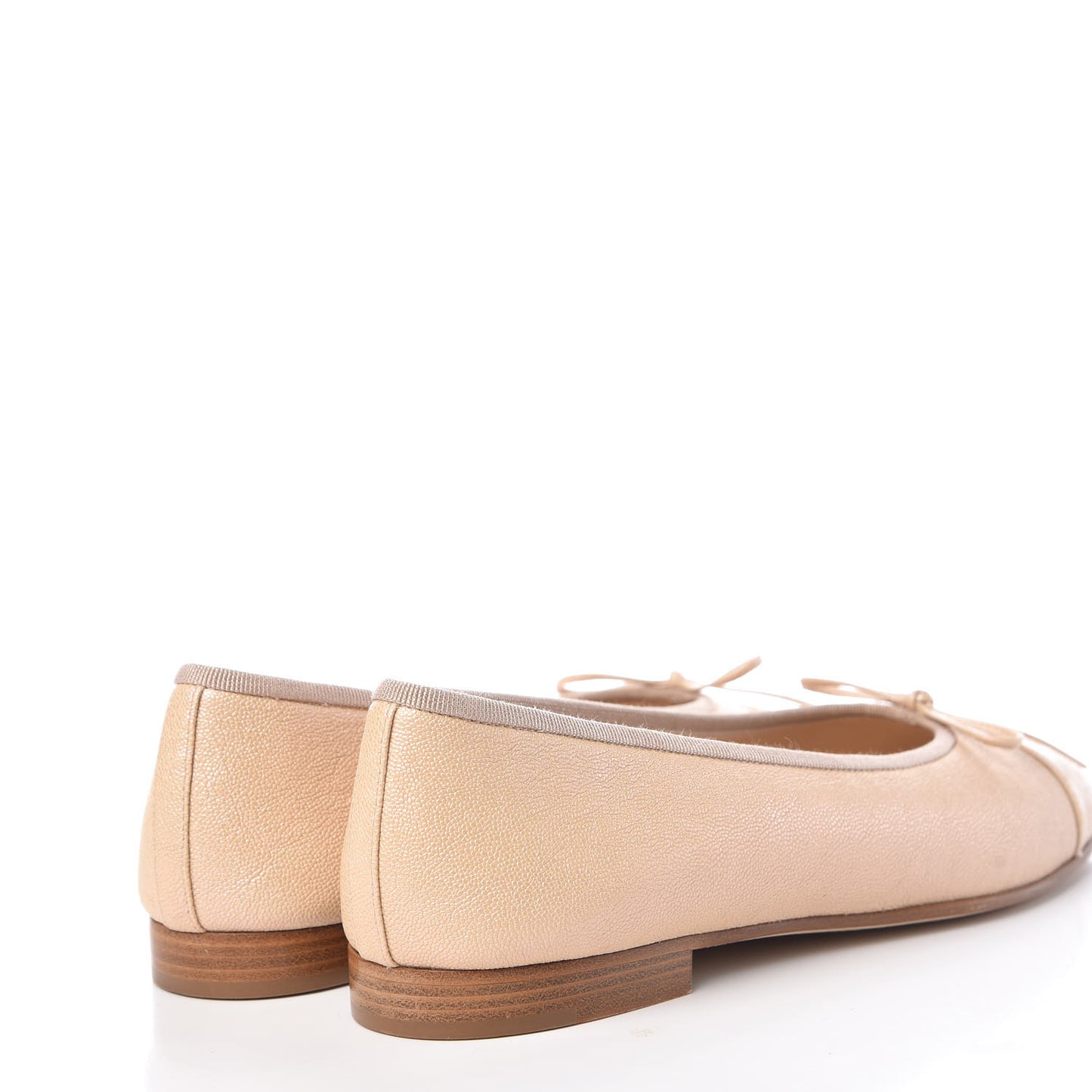 Grained Calfskin Cap Toe Ballerina Flats 38.5 Beige