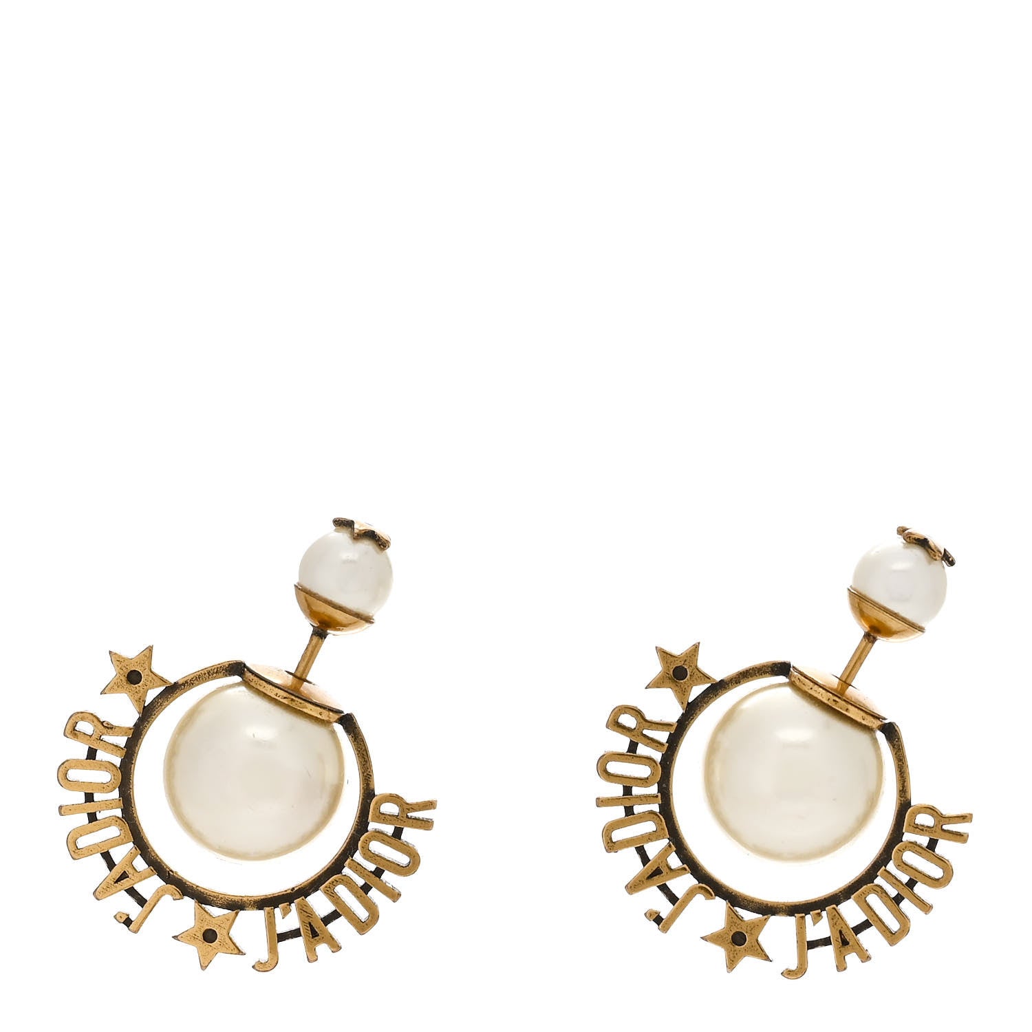 Christian Dior CHRISTIAN DIOR Metal Pearl J'Adior Tribal Earrings Gold 1 of 5