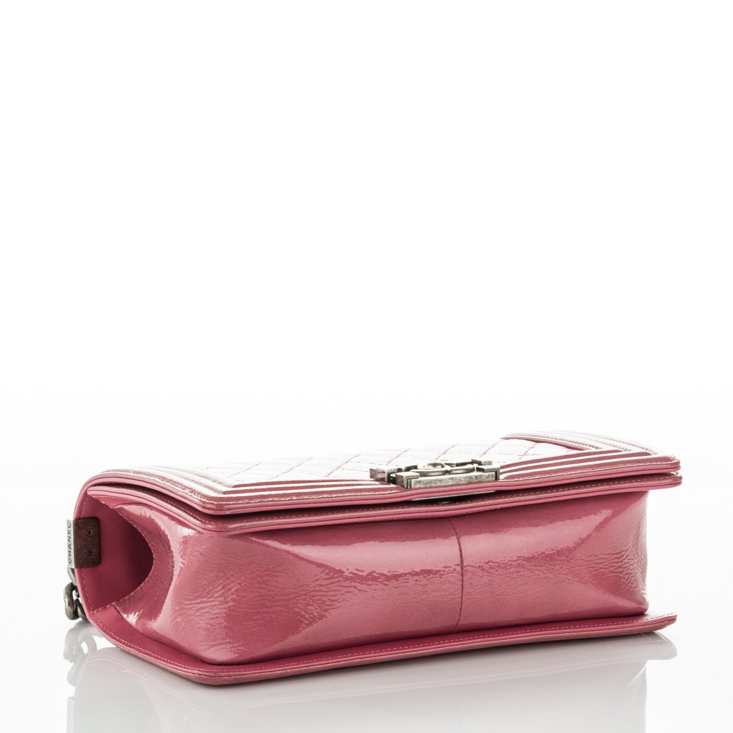 Distressed Patent Quilted Medium Boy Flap Pink