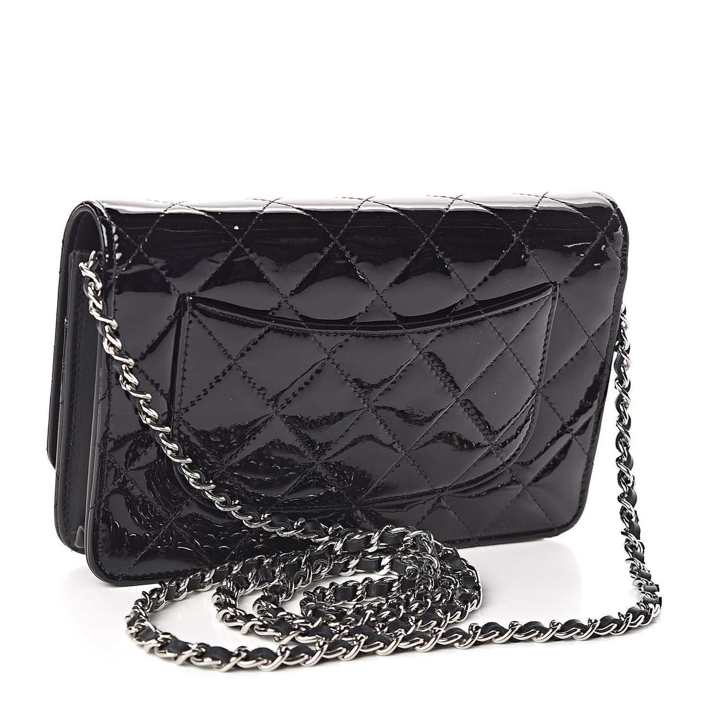 Patent Quilted Wallet On Chain WOC Black