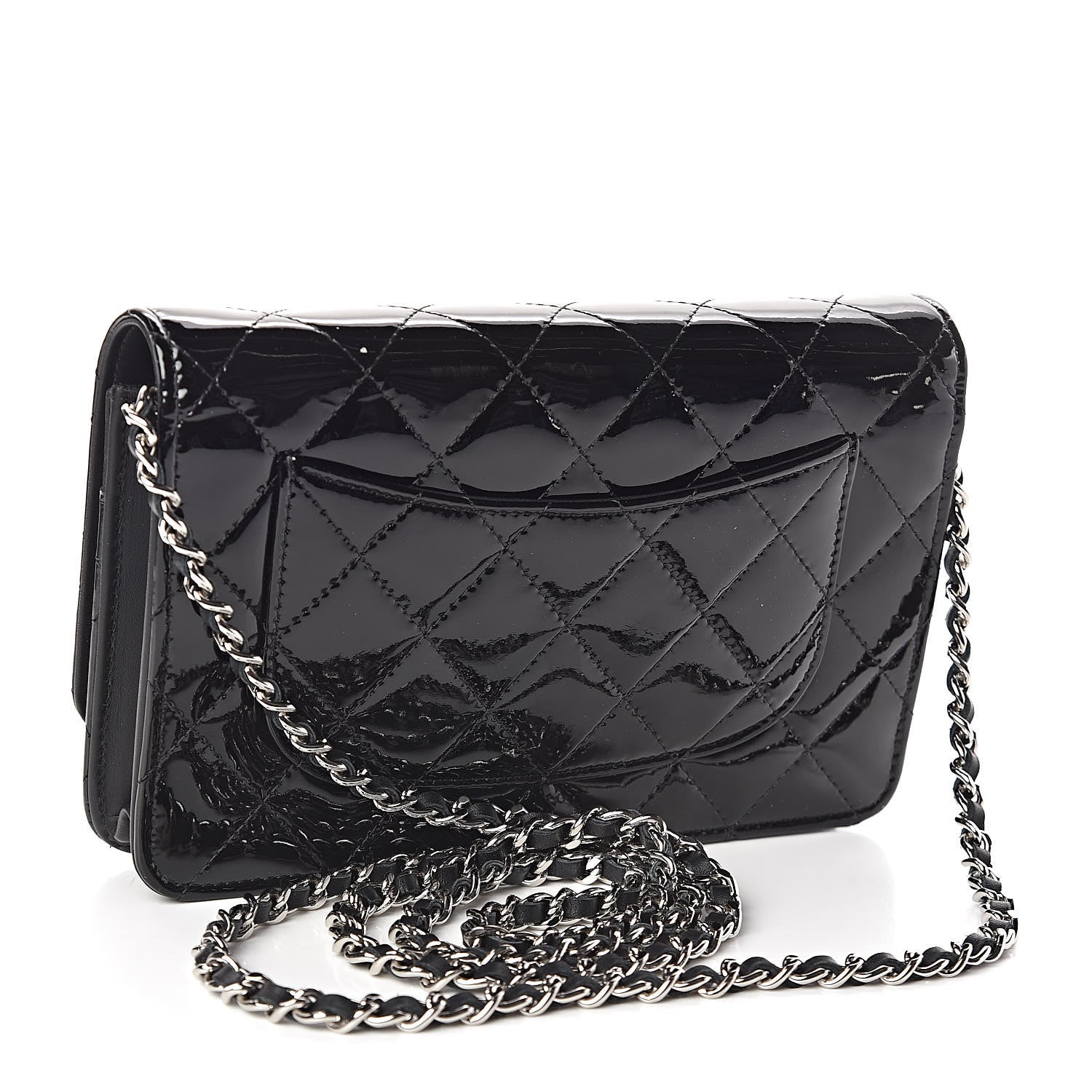 Chanel Patent Quilted Wallet On Chain WOC Black 3 of 12
