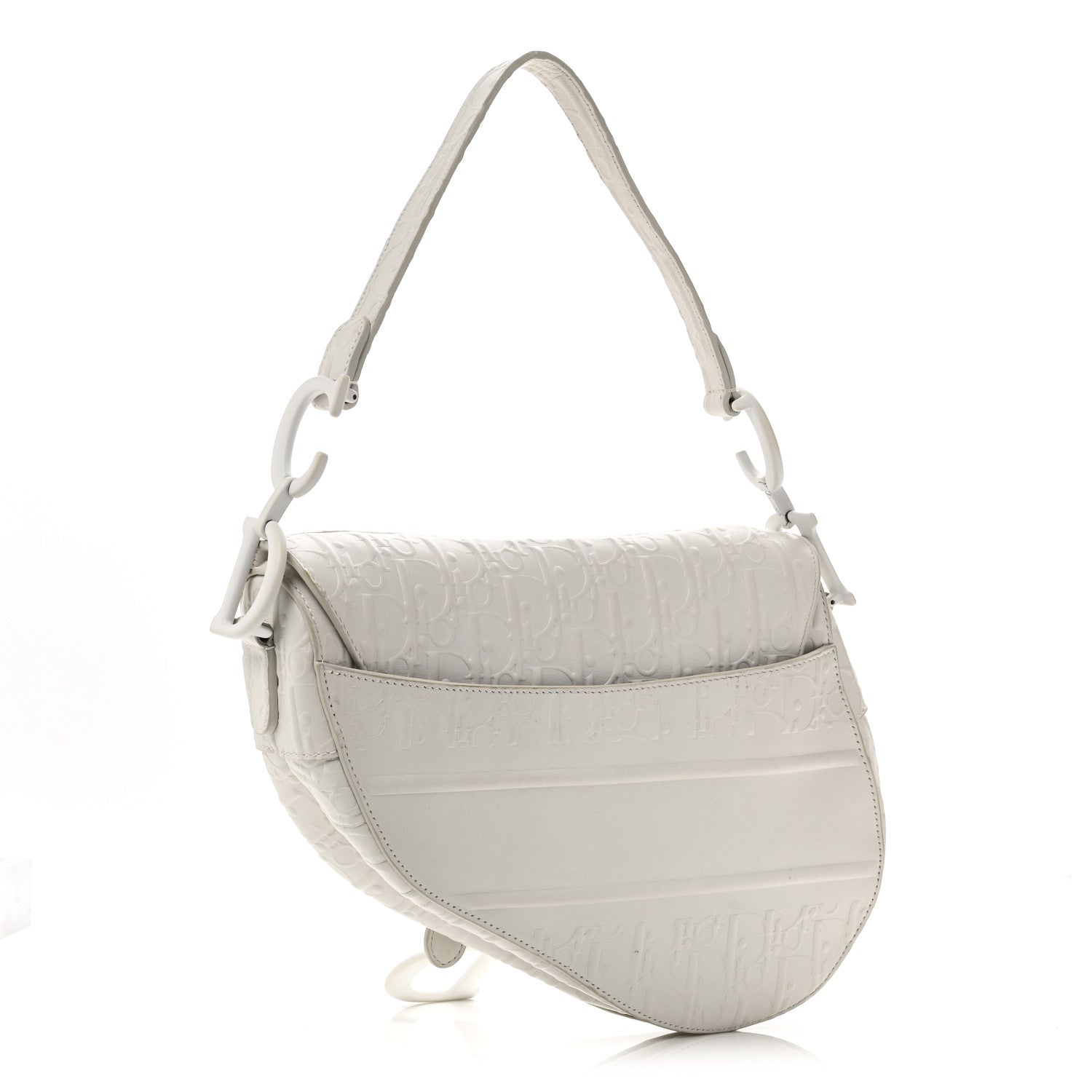 Christian Dior Calfskin Embossed Oblique Saddle Bag White 3 of 11