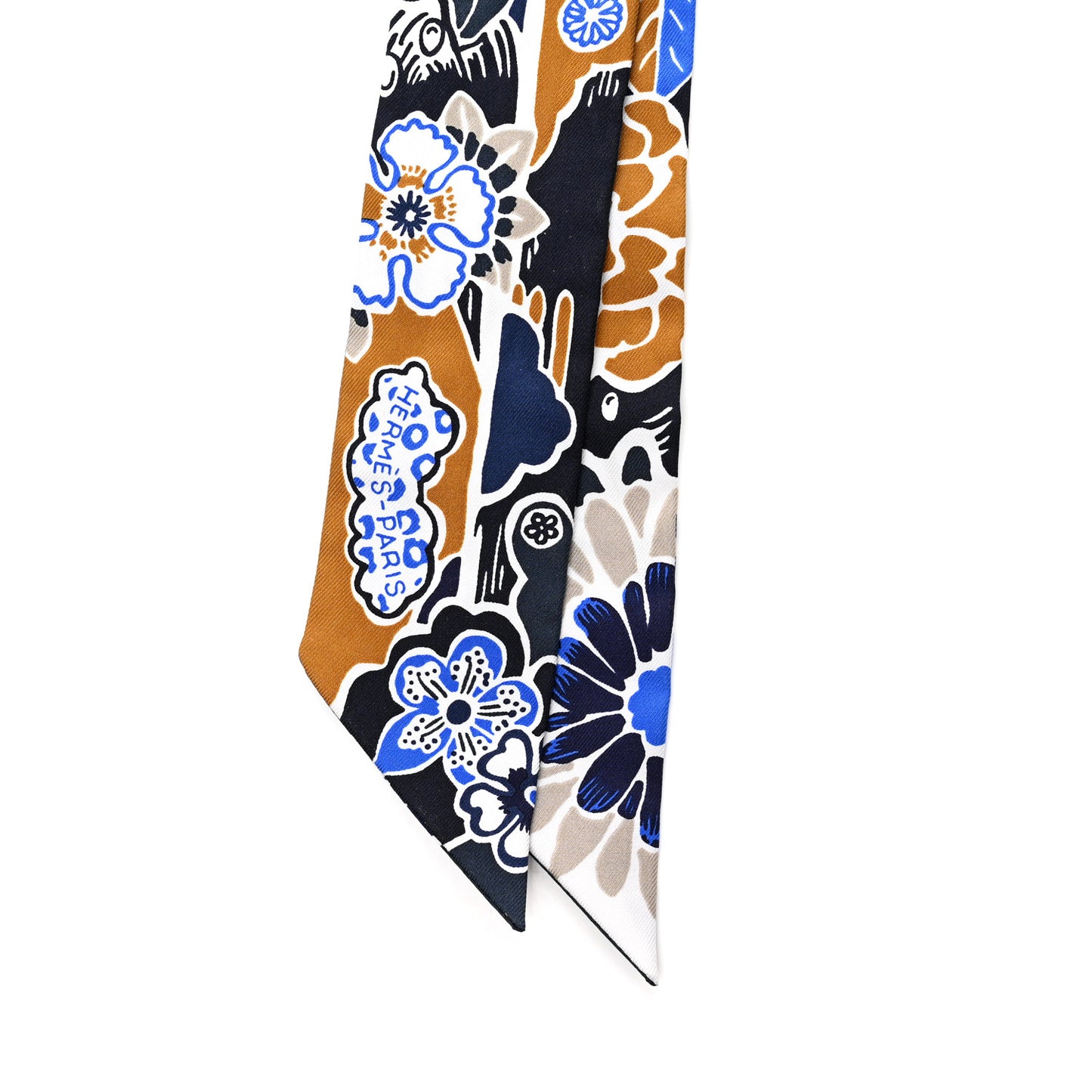 Silk Bingata Twilly Marine Tabac White