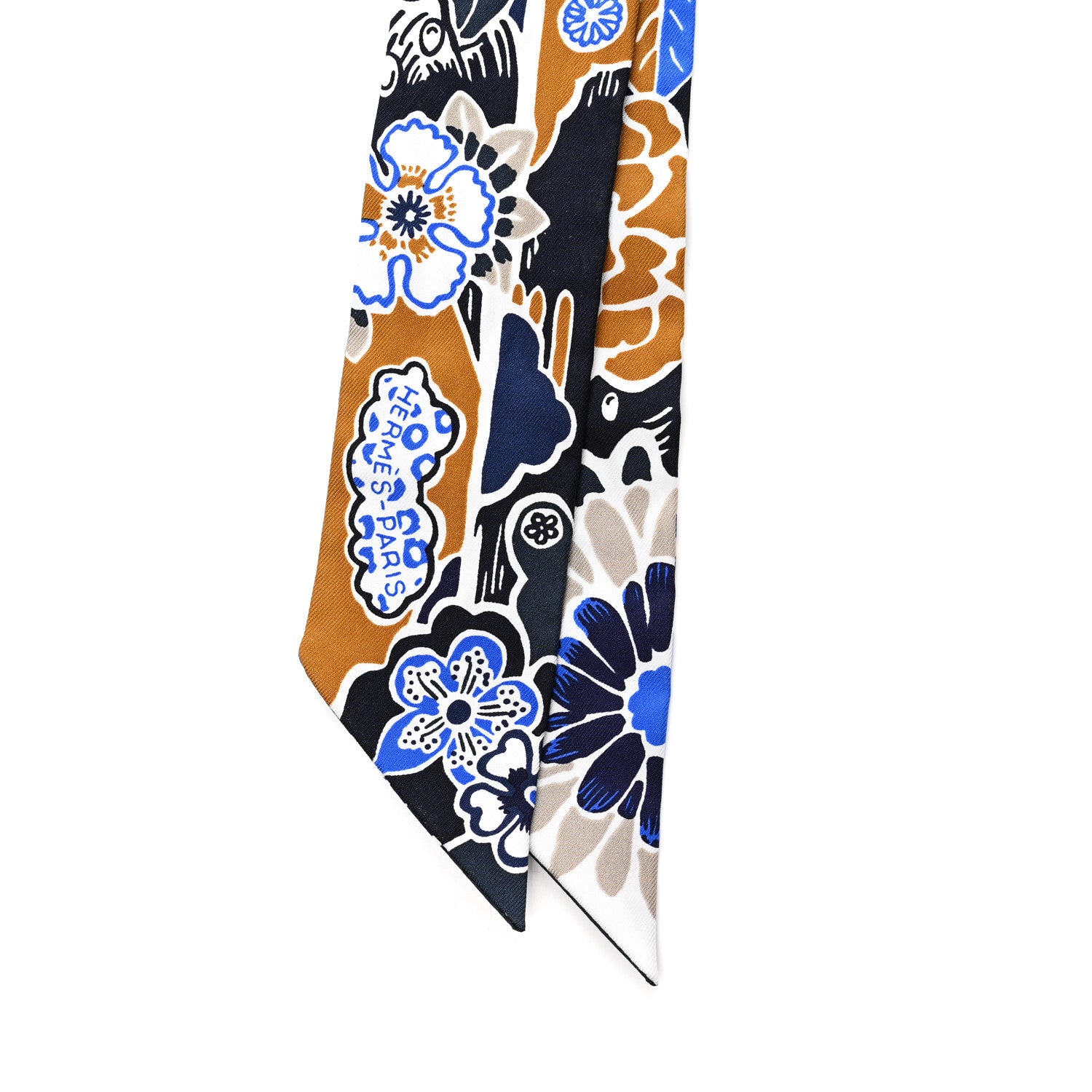 Hermes Silk Bingata Twilly Marine Tabac White 4 of 4