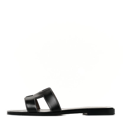 Hermes Box Calfskin Oran Sandals 38 Black 1 of 9