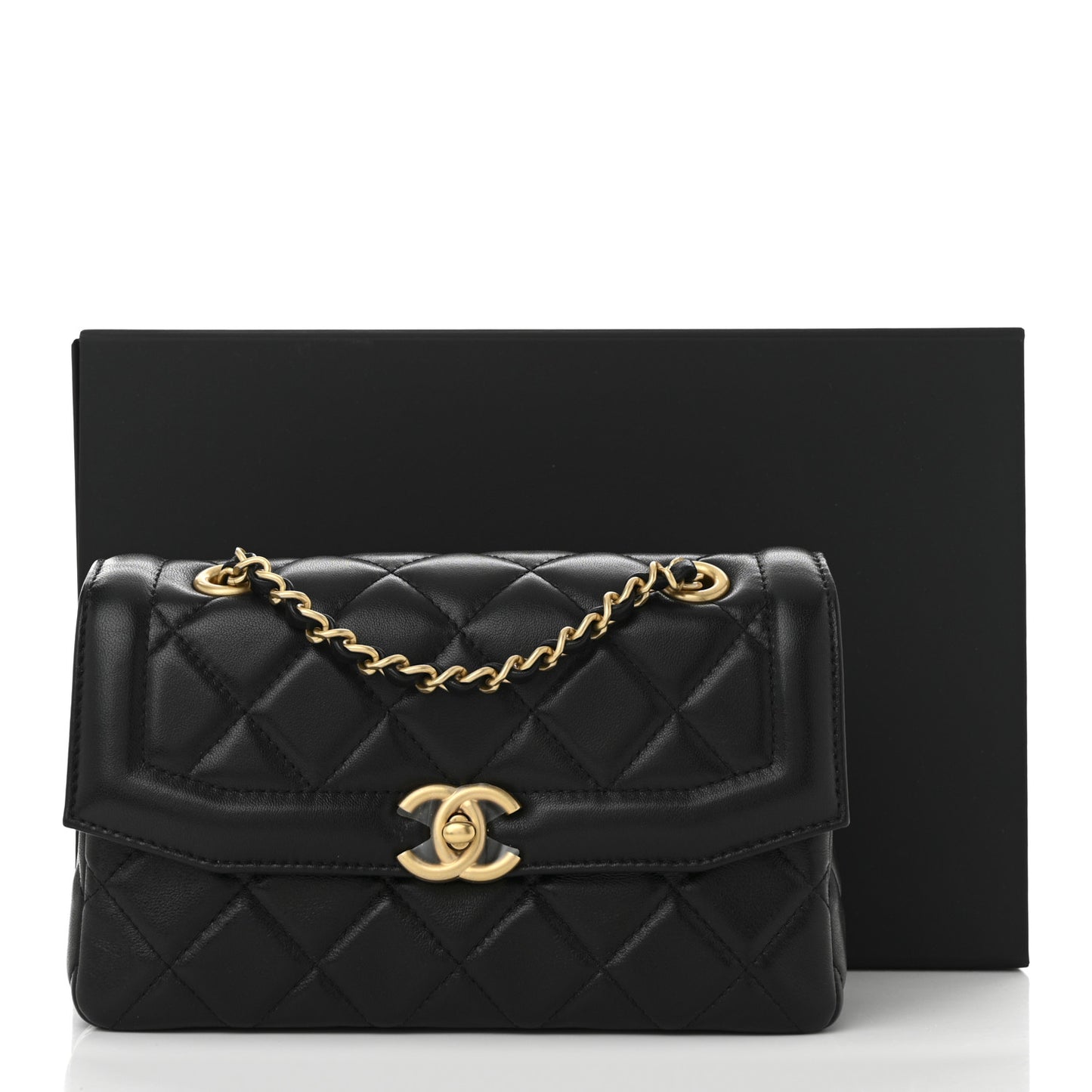 Shiny Lambskin Quilted Mini Flap Black