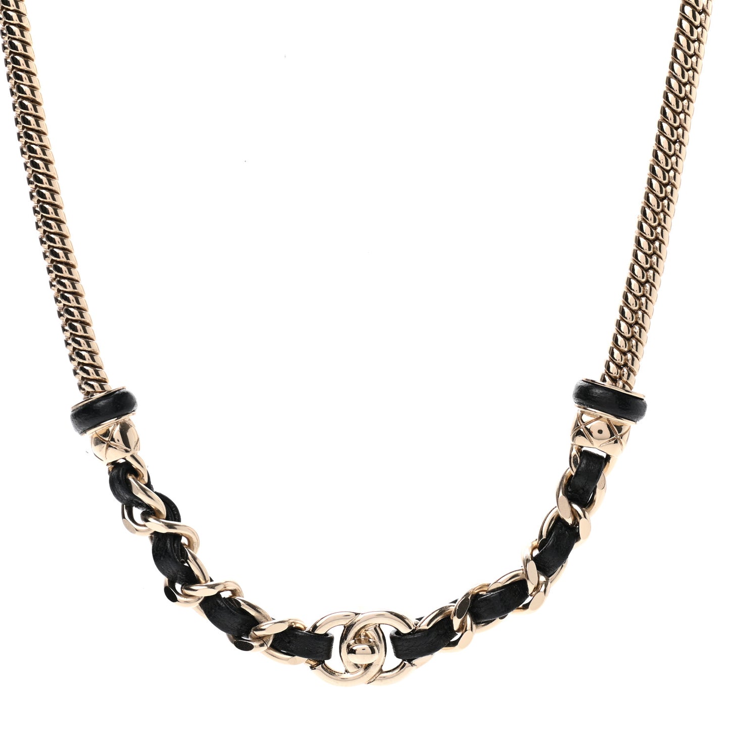 Metal Lambskin CC Turnlock Choker Necklace Black Gold