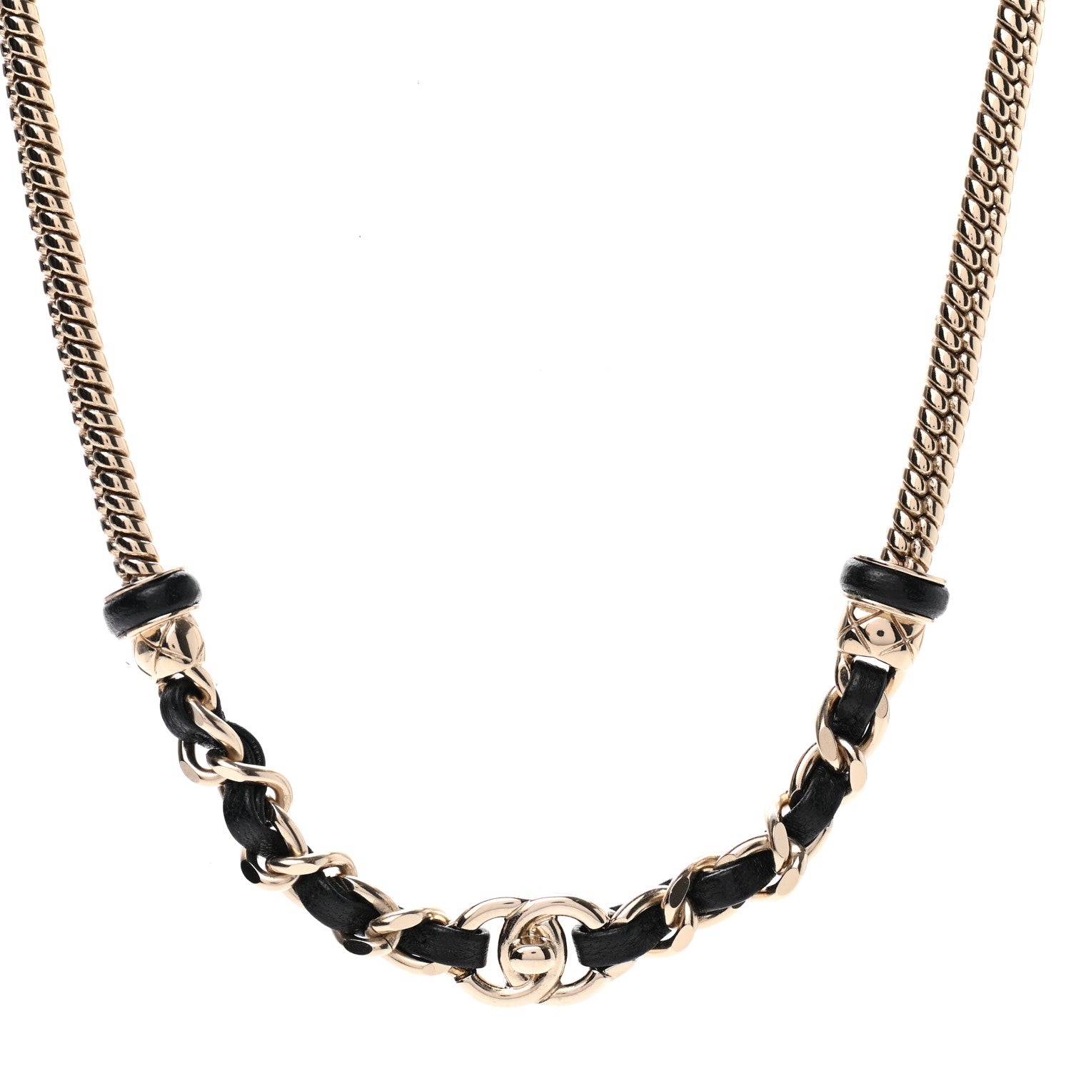 Chanel Metal Lambskin CC Turnlock Choker Necklace Black Gold 1 of 7