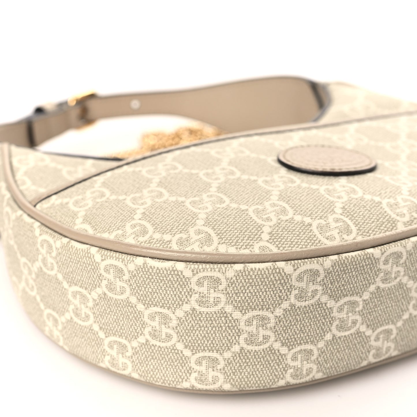 GG Supreme Monogram Textured Dollar Calfskin Mini Retro Interlocking G Half Moon Bag Beige Mystic White Oatmeal