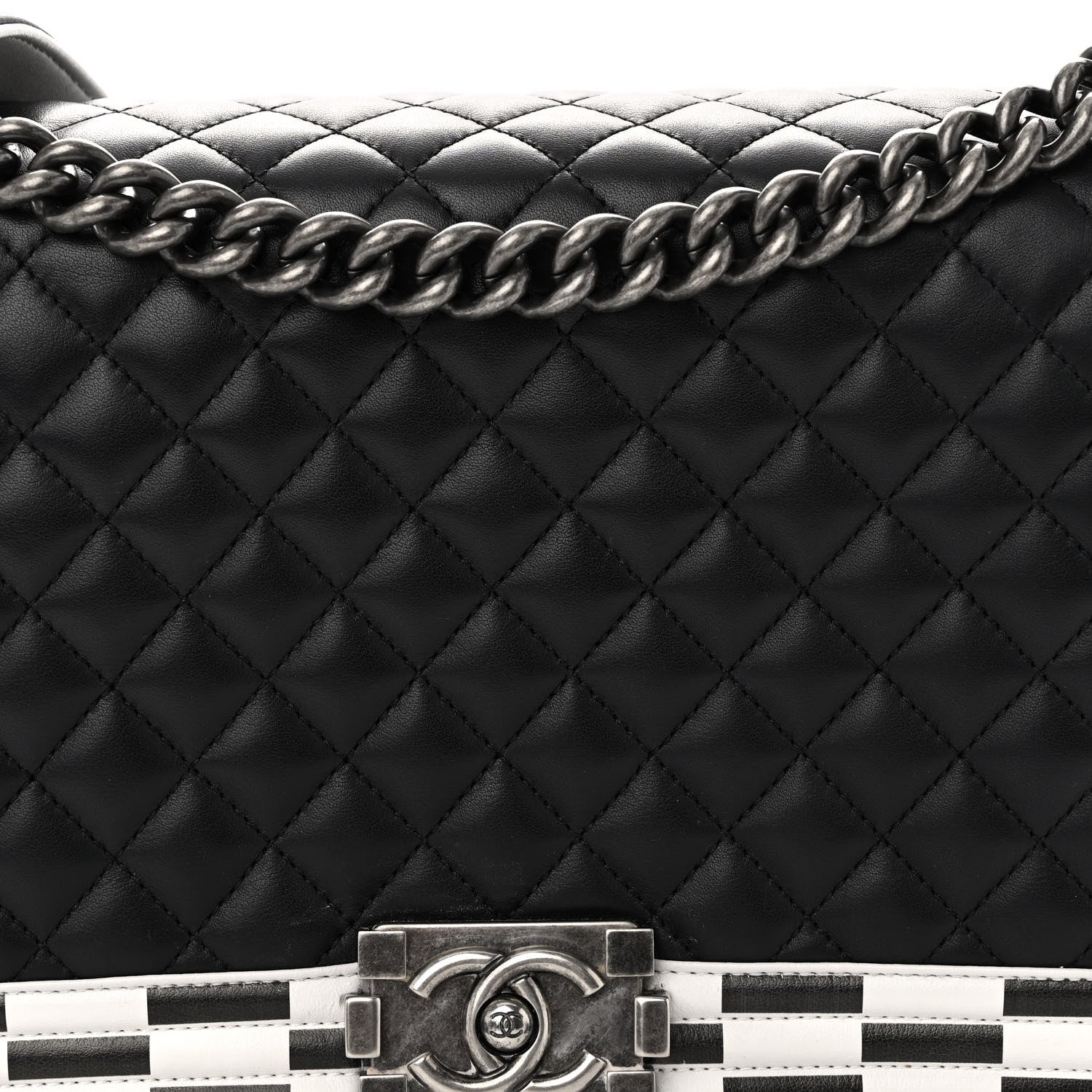 Chanel Calfskin Quilted Checkerboard Trim New Medium Boy Flap Black White 8 of 11