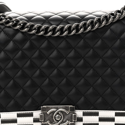 Chanel Calfskin Quilted Checkerboard Trim New Medium Boy Flap Black White 8 of 11