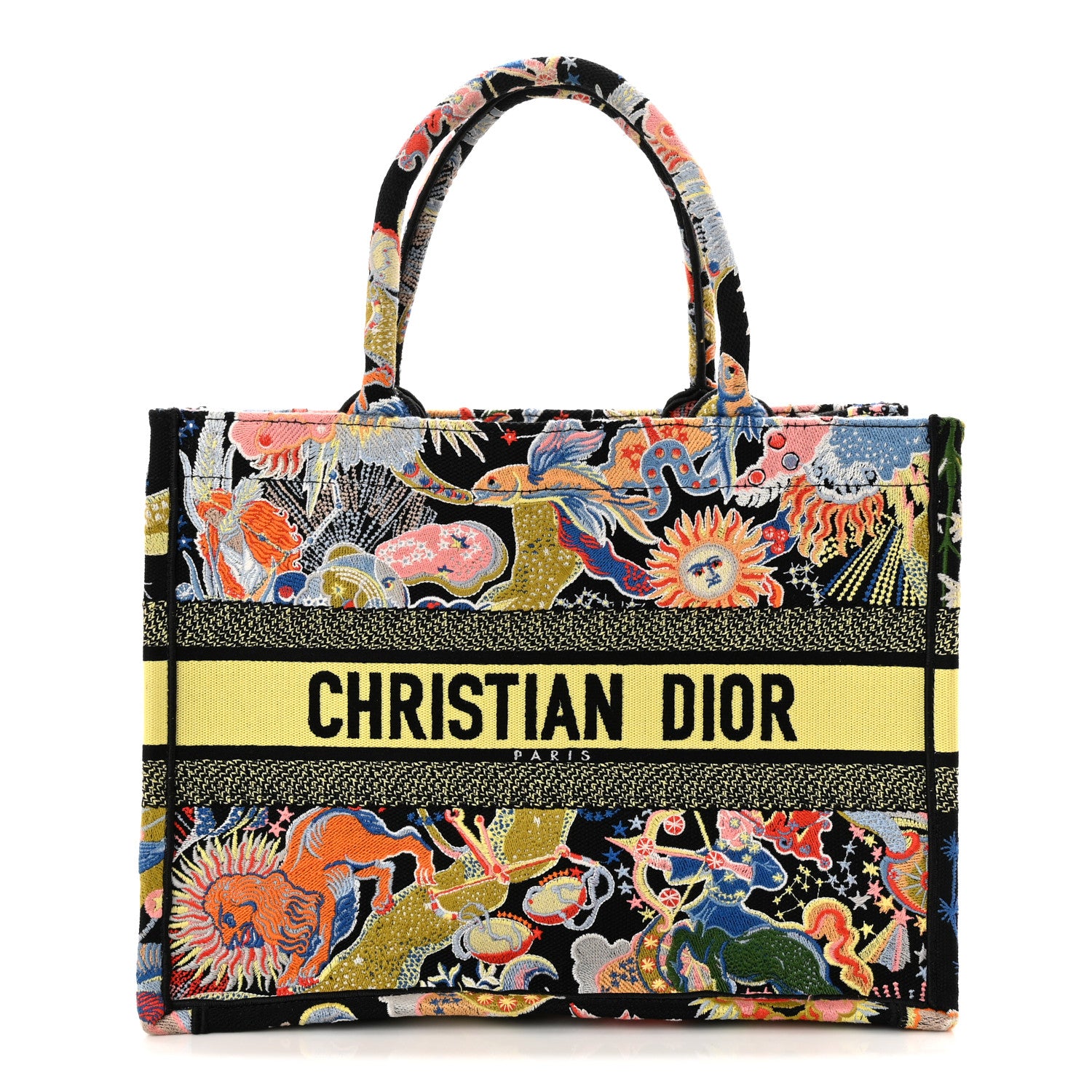 Christian Dior Canvas Zodiac Fantastico Embroidered Medium Book Tote Black Multicolor 1 of 10