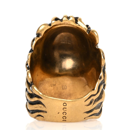 Gucci Metal Crystal Lion Head Ring 58 8.25 Aged Gold 3 of 5