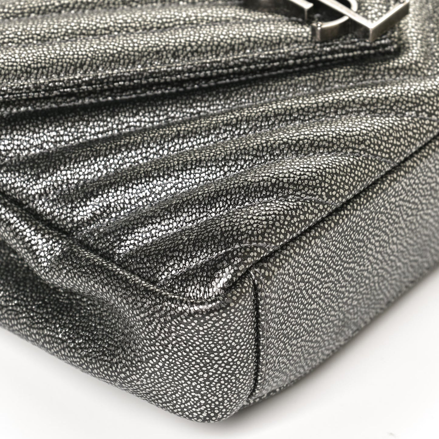 Metallic Grain De Poudre Matelasse Chevron Monogram Medium College Bag Gunmetal