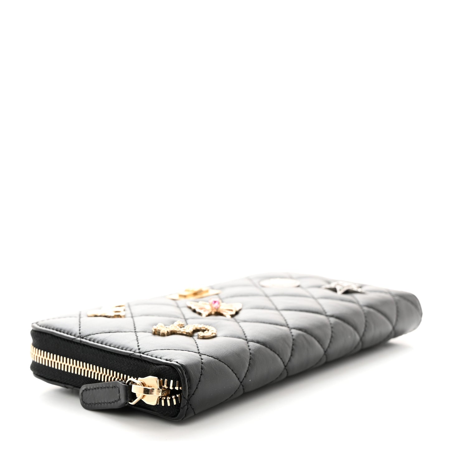 Aged Calfskin Quilted Lucky Charms 2.55 Reissue Zip Around Wallet Black