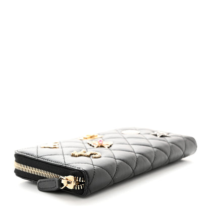 Chanel Aged Calfskin Quilted Lucky Charms 2.55 Reissue Zip Around Wallet Black 4 of 8