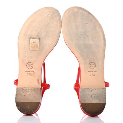 Chanel Patent CC Logo Thong Sandals 37.5 Red 6 of 8