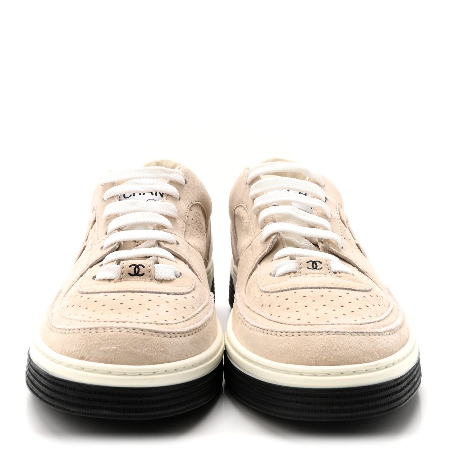 Suede Calfskin Womens CC Sneakers 38.5 Beige