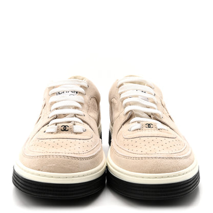 Chanel Suede Calfskin Womens CC Sneakers 38.5 Beige 3 of 10