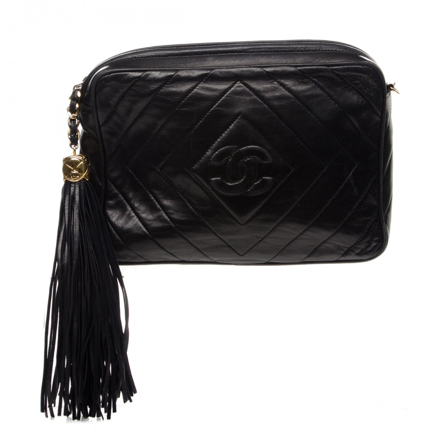 Chanel Lambskin Chevron Tassel Camera Case Black 1 of 7