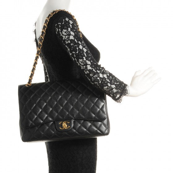 Caviar Quilted Maxi Double Flap Black