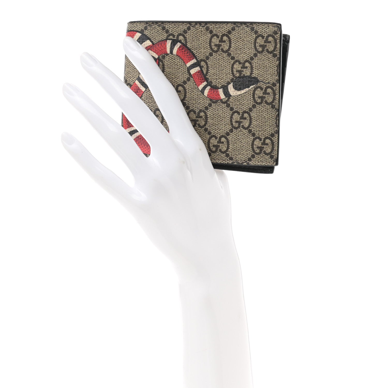 Gucci GG Supreme Monogram Selleria Calfskin Kingsnake Nice Bi-Fold Wallet Beige Ebony Multicolor Black 2 of 8