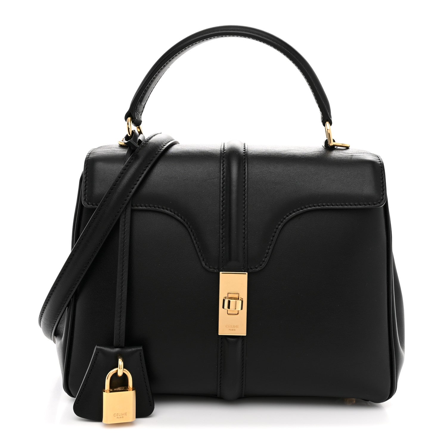 Celine Satinated Calfskin Small 16 Top Handle Bag Black 1 of 11